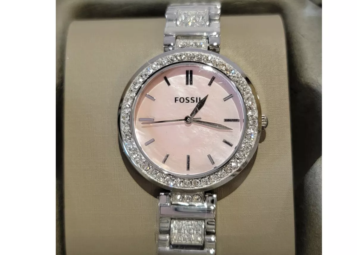 New Fossil Karli MOP Silver-Tone Stainless Steel Pink Women's Watch (BQ3182)