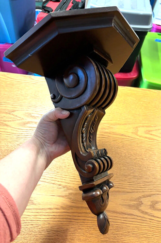 6-SIDED TOP, Solid Wood Corbel Shelf Bracket 3.5 Lbs 14.75" X 11.25" X 8" Carved