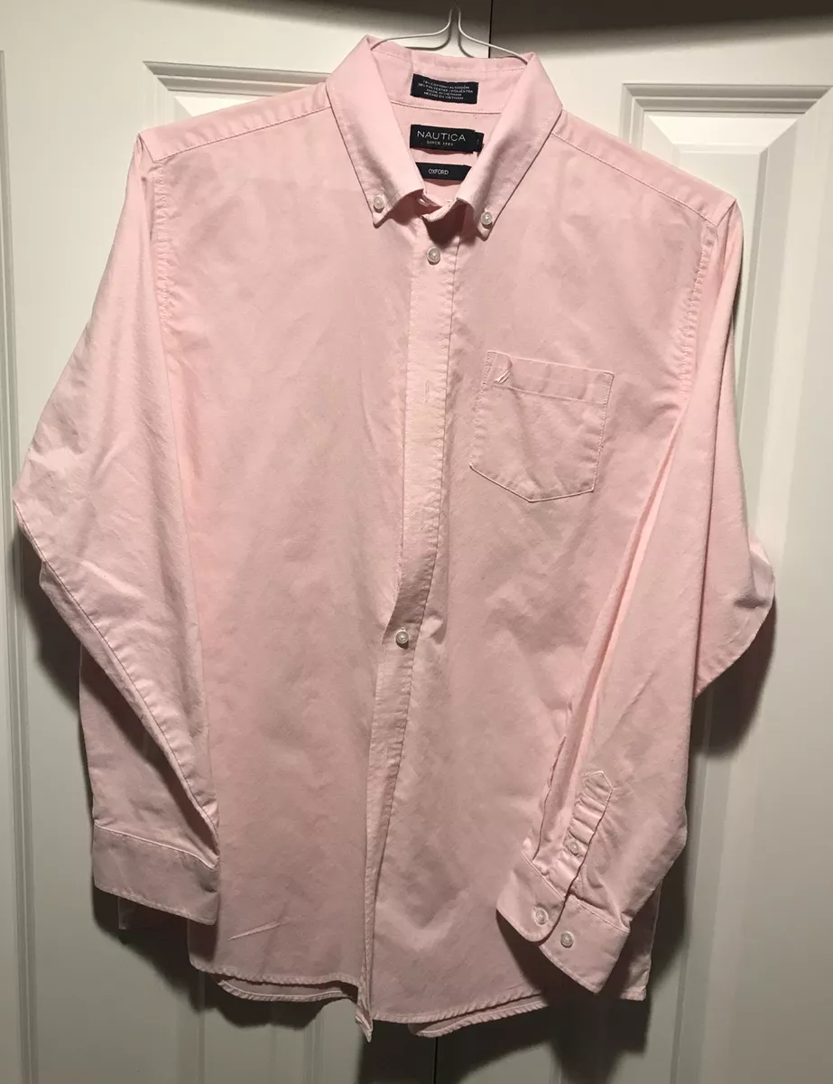 Nautica Boys Oxford Button Up Shirt Long Sleeves Size 20 Pink B24