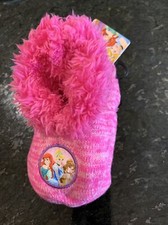 NEW girl DISNEY PRINCESS pink SLIPPER SOCKS sherpa lined SHOE SIZE 9-3