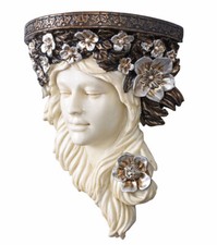 Wandkonsole Mädchenkopf Ablage Blumenkranz Wandkopf Wandskulptur Wandregal Antik
