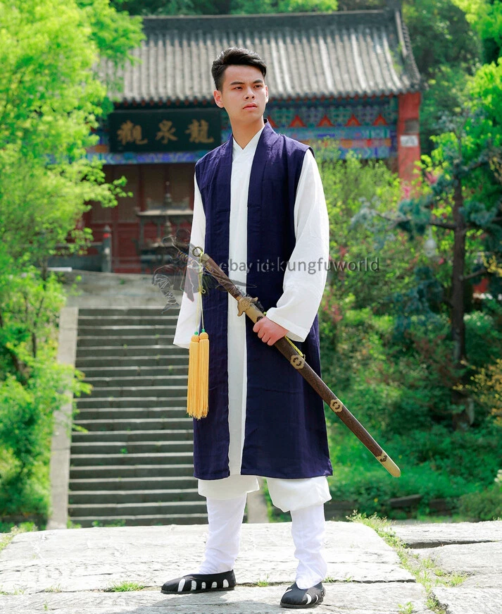 costo Se convierte en Abundancia Long Vest for Tai chi Uniform Shaolin Monk Suit Martial arts Clothes  Costumes | eBay