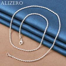 ALIZERO 925 Sterling Silver 3MM Twisted Rope Chain Necklace Fashion Jewelry