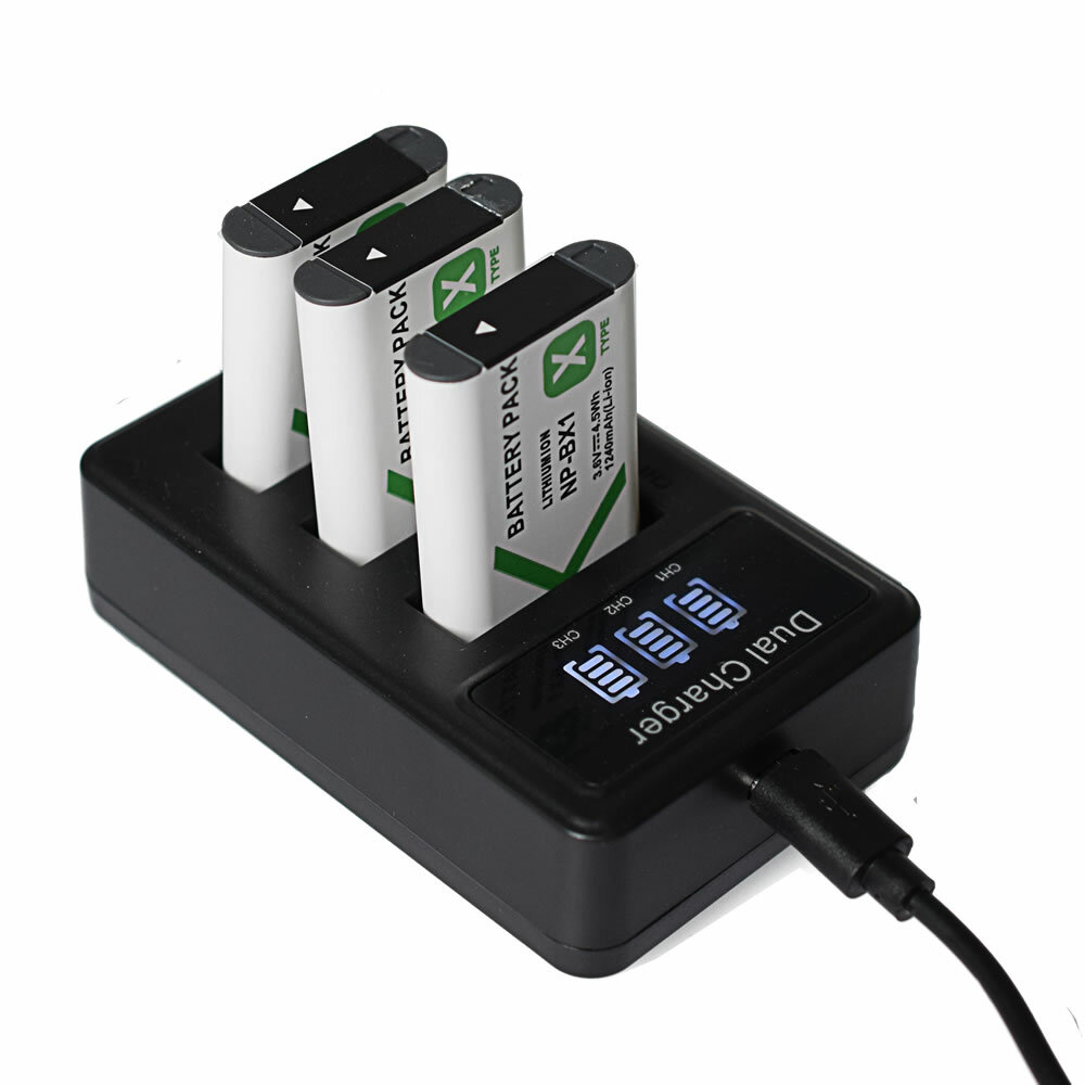 3 Battery +USB Triple Charger for Sony NP-BX1 Cyber-shot DSC