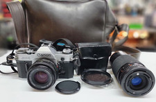 Canon AE-1 35mm SLR Film Camera Kit w/ FD 50mm  80-205mm Lens And More 