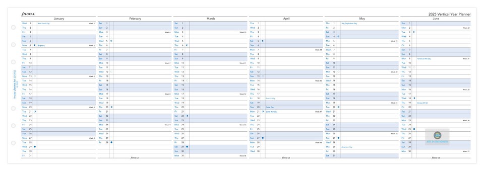 Filofax Personal Year Planner - Vertical layout Diary Refill - select ...
