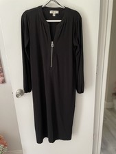 Michael Kors Black Stretchy Middy Dress Size Medium Zip Up Closure With Sash