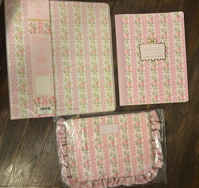 Yoobi LoveShackFancy Target Pink White Floral 1'' 3-Ring Binder, Notebook, Pouch