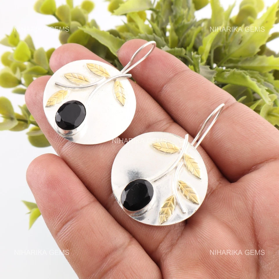 Ovalado Ónice Negro Piedra Preciosa Cyber Monday Pendientes de Gota Joyería 925 - Imagen 4 de 4