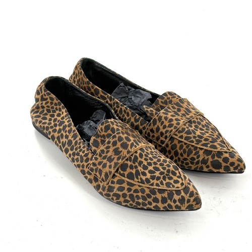 AGL Leopard Loafers 9.5 39.5 Tan Brown Black Point Toe Flats Academia Career