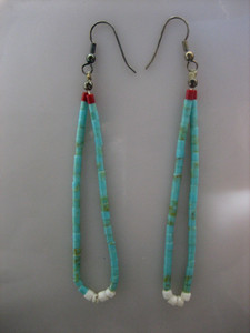 VINTAGE SOUTHWESTERN TURQUOISE CORAL 4" LONG EARRINGS
