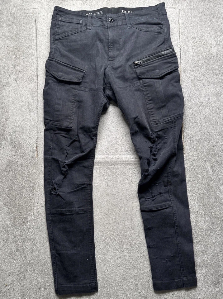 G-Star Raw Black Cargo Utility Pants Slim Fit Distressed Jeans Men’s 33x34 - Image 2 of 4