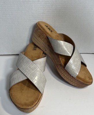AMS Womens Platinum Croc Embossed Platform Wedge Comfort Slide Sandals Size 10