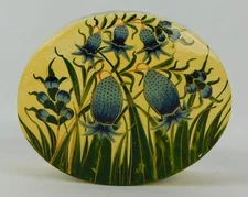 Vintage Kashmir FETCO LACQUER BOX Trinket Jewelry Floral Yellow & Blue