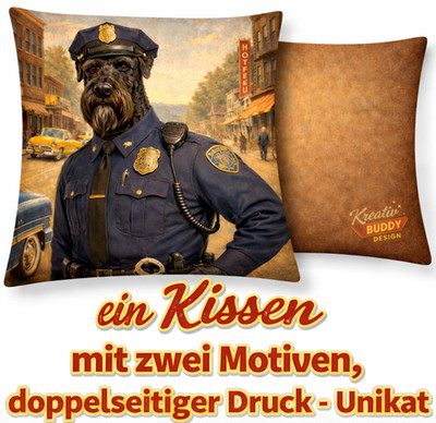 Hunde Kissen  Schnauzer Polizist 45x45 inkl Füllung Dekokissen Hunde Polizisten