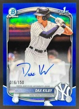 2025 Bowman Draft Dax Kilby Chrome Auto Blue Refractor 1st #/150 Yankees