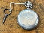 Antique Elgin Coin Silver Pocket Watch Engraved Hunter Case Fancy Dial