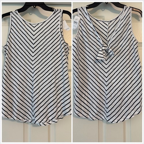 Nueva camiseta sin mangas LOFT a rayas con lazo trasero talla XS blanca negra a rayas Chevron