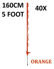 40 x 5ft (160cm) Electric Fence Orange Poly Posts Stakes tape rope horse paddock