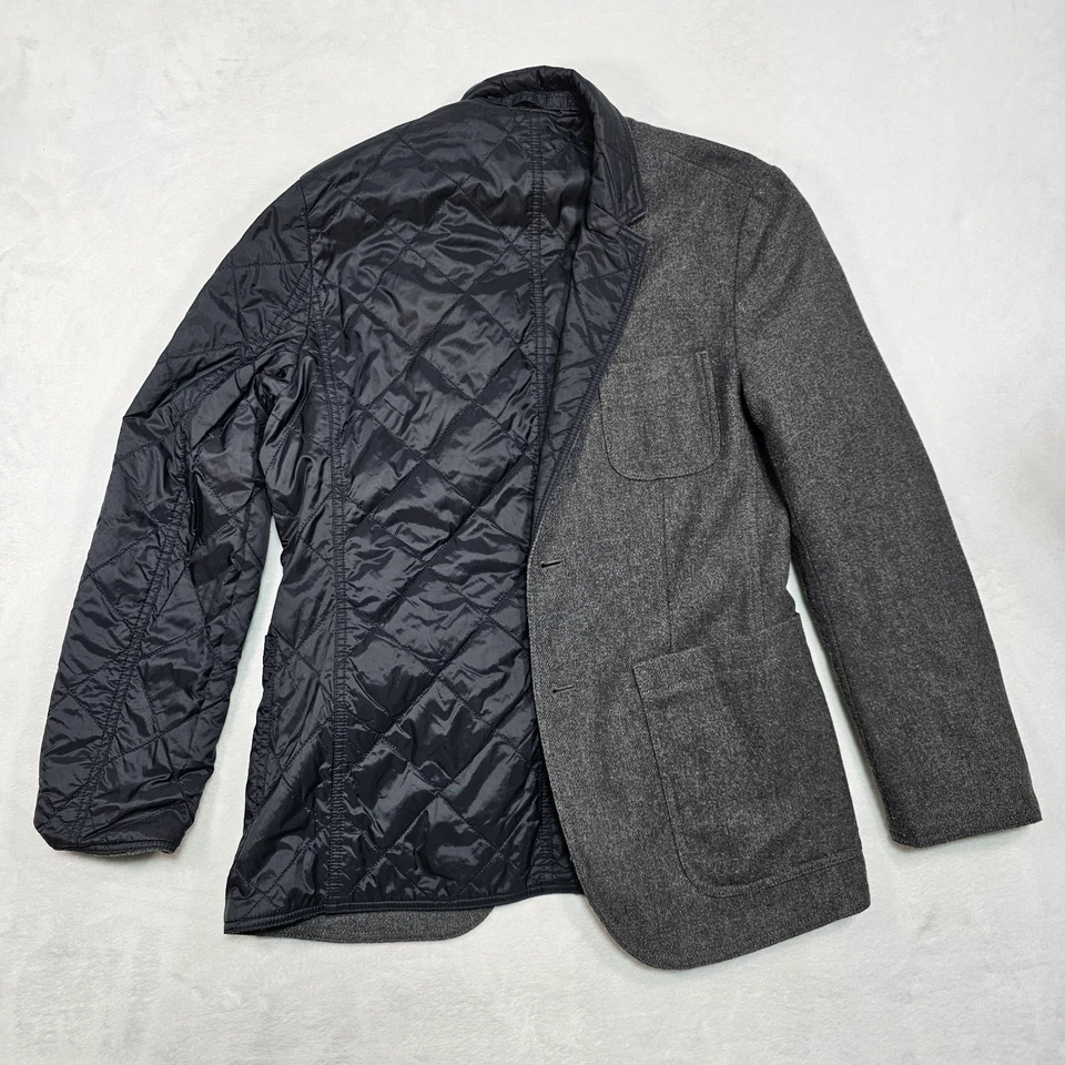 Двусторонний Blazer куртка выстеганная фланель шерсти мужской 36с повседневное пальто черный серый - Изображение 3 из 4