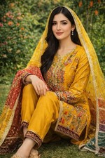 Luxury Yellow & Mint Embroidered Salwar Kameez 3PC Asian Wedding Party Suit