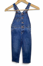 OshKosh B'gosh 4T Blue Denim Overalls Heart Patch Button Front Adjustable
