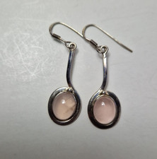 Ohrringe  Ohrhänger Silber gestempelt mit Rosenquarz Stein Drop Hängeohrring