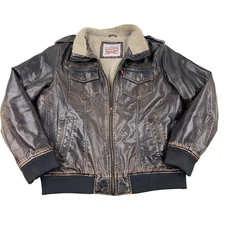 Levis Jacket Mens Large Brown Leather Sherpa Lined Aviator Bomber VTG Y2K Faded