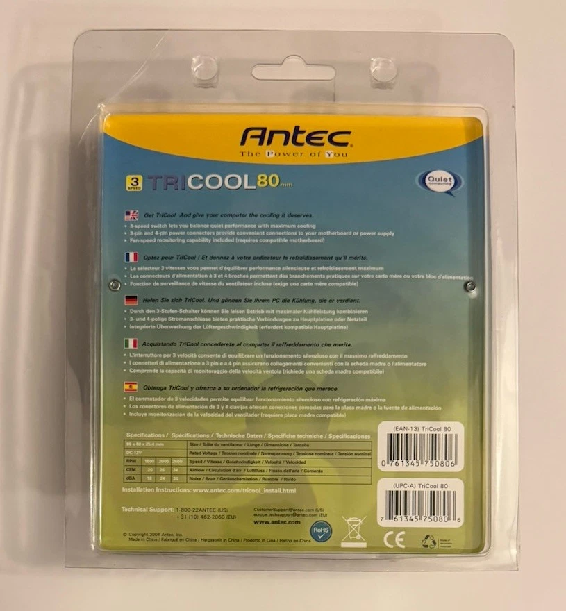 Antec TriCool 80mm Cool Fan 3-Speed Switch Quiet Performance Maximum Cooling NEW - Image 3 of 3