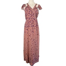 Floral Flutter Maxi Dress Pink Purple Surplice Wrap Festival Fairy Boho M L XL