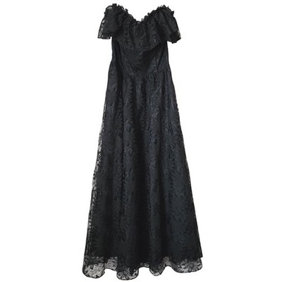 JOLIE MADAME VTG 90s Black Lace Strapless Sweetheart Gown 9/10 Gothic Witchy