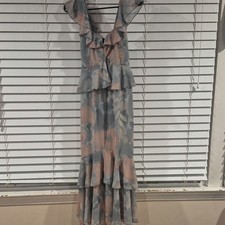 Show Me Your MuMu Blue Pink Floral Maxi Dress Ruffle Sleeveless V-Neck XS
