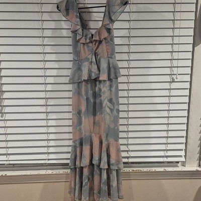 Show Me Your MuMu Blue Pink Floral Maxi Dress Ruffle Sleeveless V-Neck XS