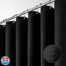 Dynamene Black Fabric Shower Curtain - Waffle Textured Heavy Duty