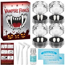 4 Pairs Vampire Fangs Teeth Kit Halloween Cosplay Makeup Party Accessory White