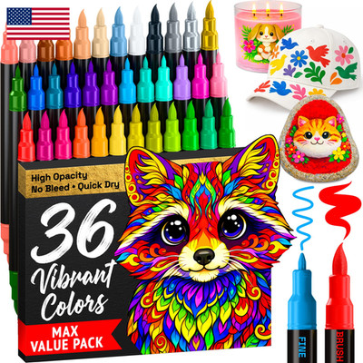 Artistro 36 Acrylic Paint Markers - Paint Pens For Drawing Brush Fine Tips -