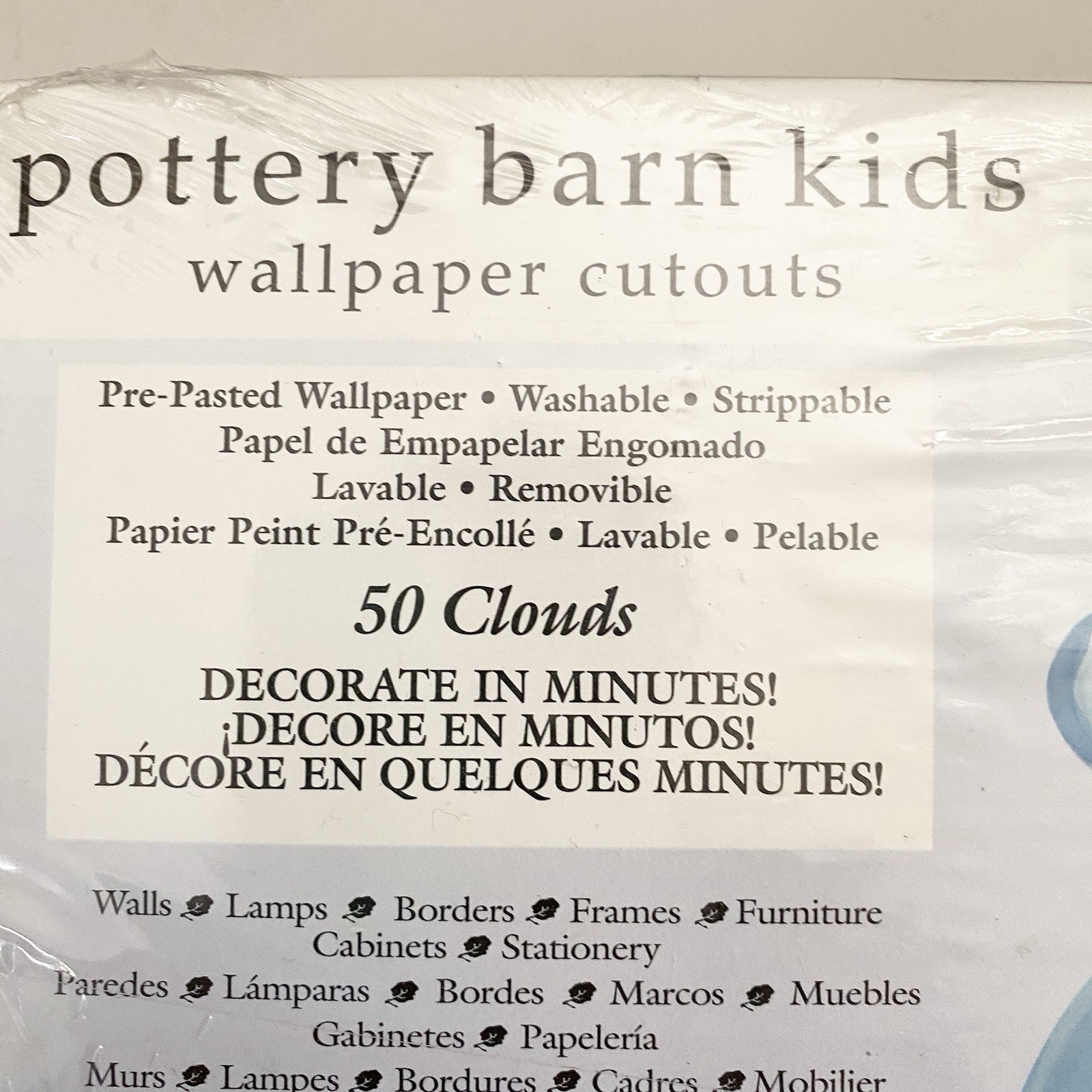 Pottery Barn Kids Pre-Pasted Wallpaper Cutouts Clouds Washable - 50 Pack