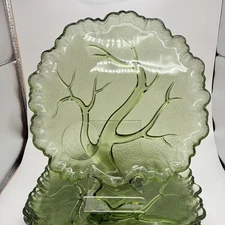Vintage Hazel Atlas Tree of Life Avocado Glass Snack Plates Set of 4