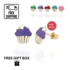 14k Yellow Gold Enamel Cup-Cake Screw Back Earrings