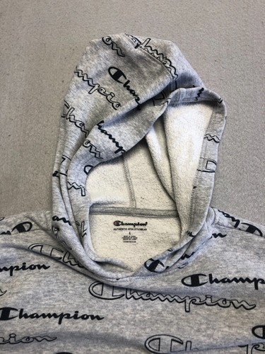 Champion Sweatshirt Kids Boy's Large Gray Allover Logo Fleece Pullover Hoodie - Picture 3 of 5