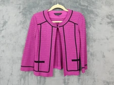 Ming Wang Sweater Womens Small Petite Pink Cardigan Career Shoulder Pads