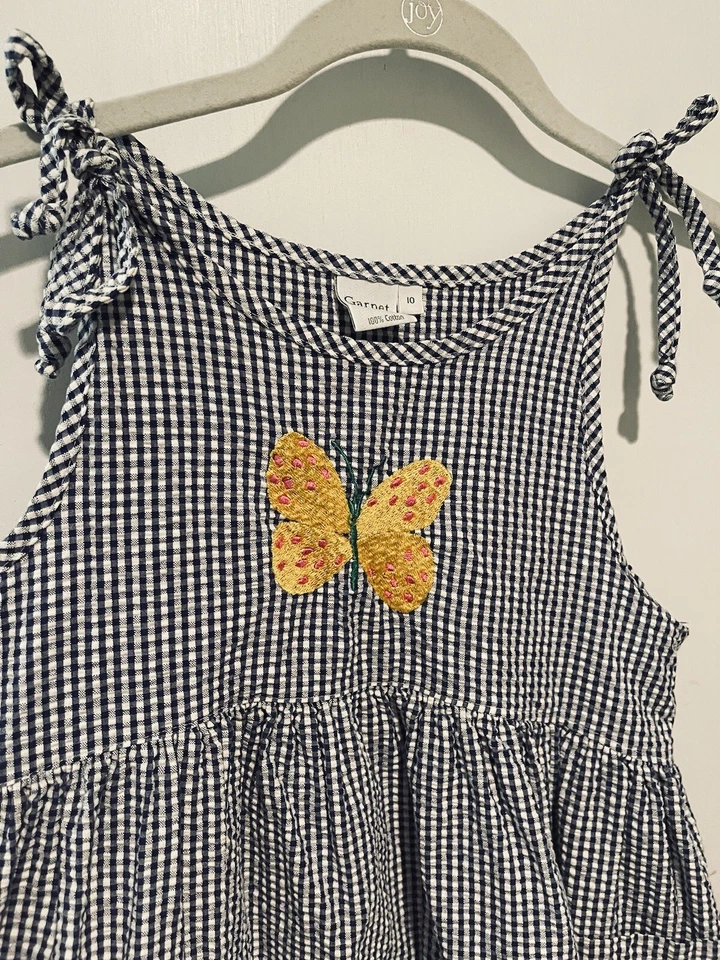 Garnet Hill Kids Dress Maxi Peasant Pockets Check Butterfly Sundress Size 10 - Image 3 of 4
