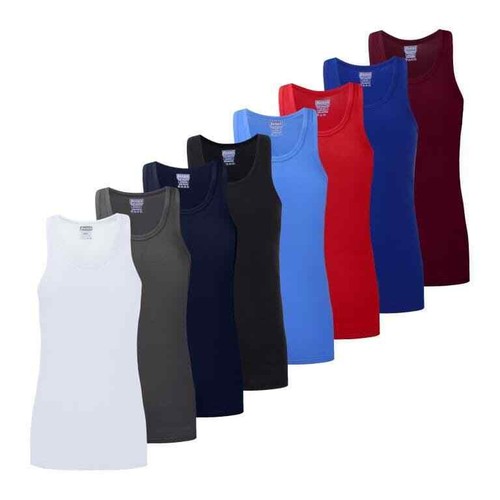 3,6 MENS VESTS 100% Cotton TANK TOP SUMMER TRAINING GYM TOPS PACK PLAIN S-5XL - Picture 2 of 5