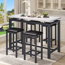 5PCS Faux Marble Counter Height Pub Table Breakfast Bar Padded Stools Dining Set