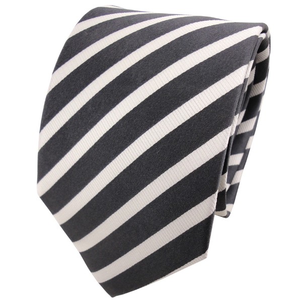 Tigertie Designer Seidenkrawatte Anthrazit Silber Gestreift-image