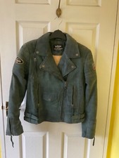 LADIES MOTORCYCLE JACKET LARGE 12-14 BLUE/GREEN WARSON VINTAGE SPEED RACEWEAR