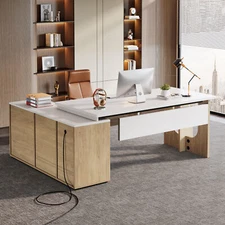 Tribesigns 74.8" L-Shaped Executive Desk, Large Office Computer Desk w/ Cabinet