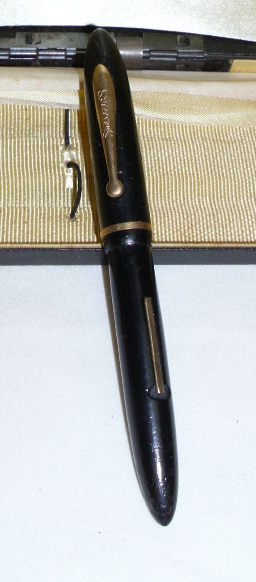 SHEAFFER FOUNTAIN PEN IN BLACK WITH GOLD TRIM 1930s LEVER FILL WITH BOX |  eBay