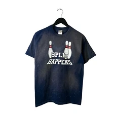 Bleached Split Happens T Shirt Adult Gray Blue Medium M Bowling Pins Graphic Tee