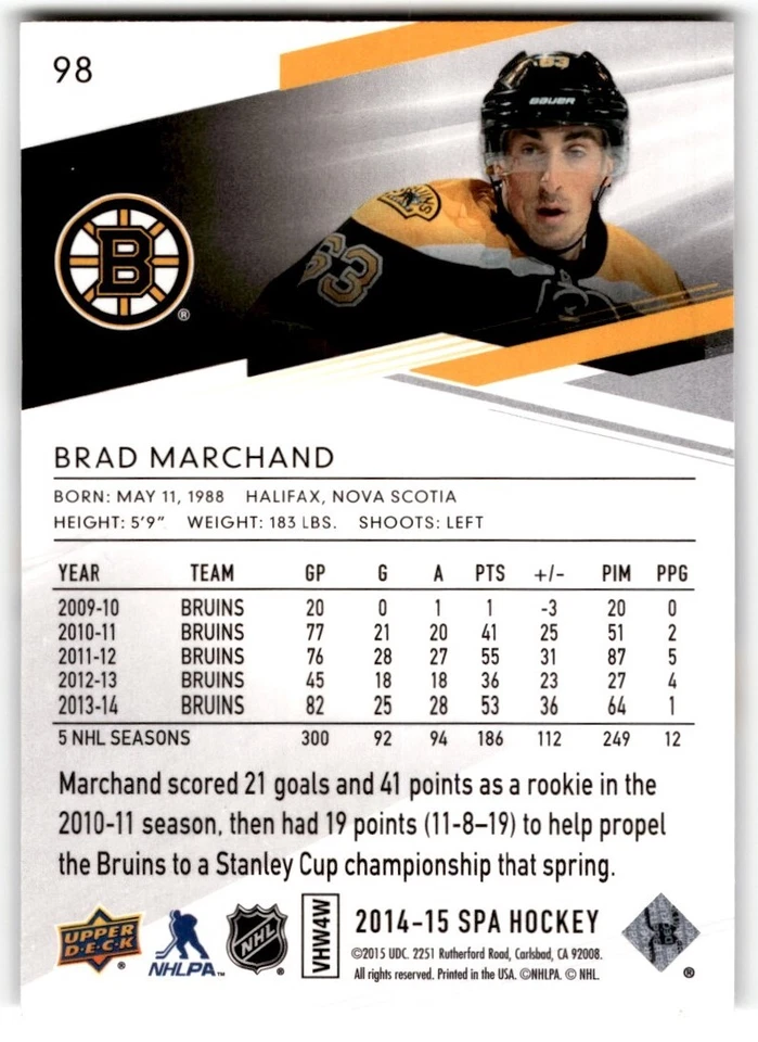 Brad Marchand 2014-15 SP Authentic #98 Boston Bruins - Image 2 of 2